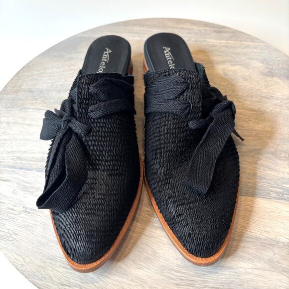 Anthropologie Antelope Handmade Black Bow Mules EU Size 39 US Size 9 - Picture 4 of 10